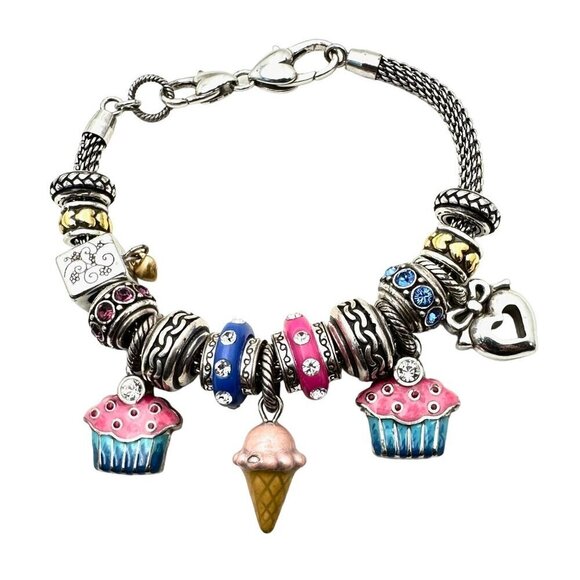 Brighton Womens Bracelet Loaded With Charms Cake Ice Cream Birthday Theme Silver - Picture 3 of 9